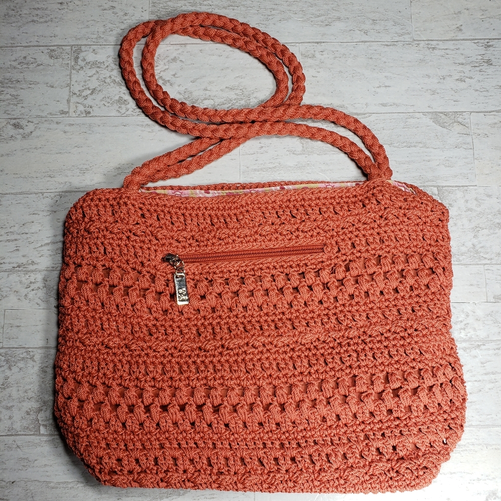 LINA Woven Crochet Style Orange Shoulder Bag